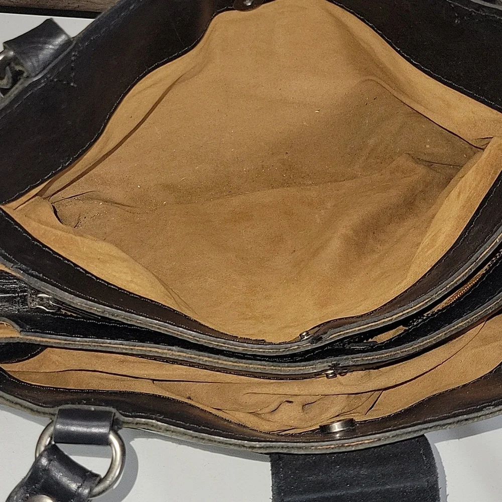 Patricia Nash Rienzo Black Leather Shoulder Bag Satchel Handbag Purse